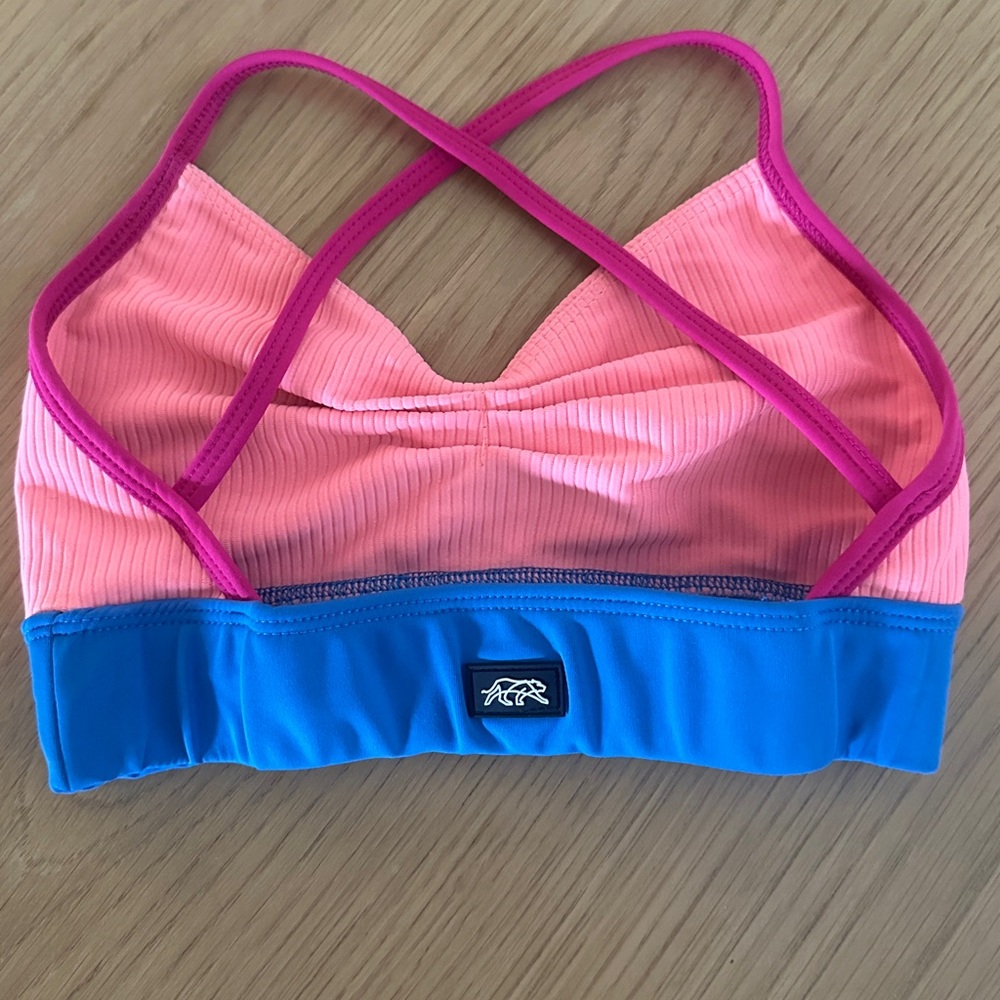 Pink Ribbed Bralette with Blue Band - Picture 2 of 2